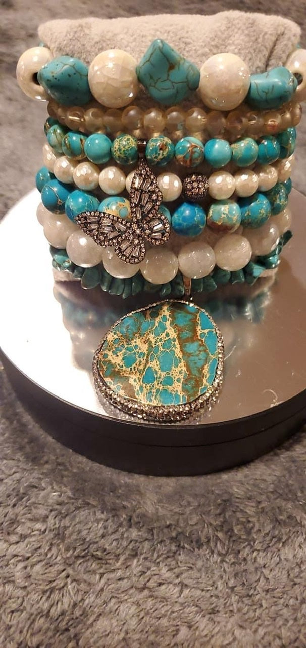 Turquoise and creme Butterly stack