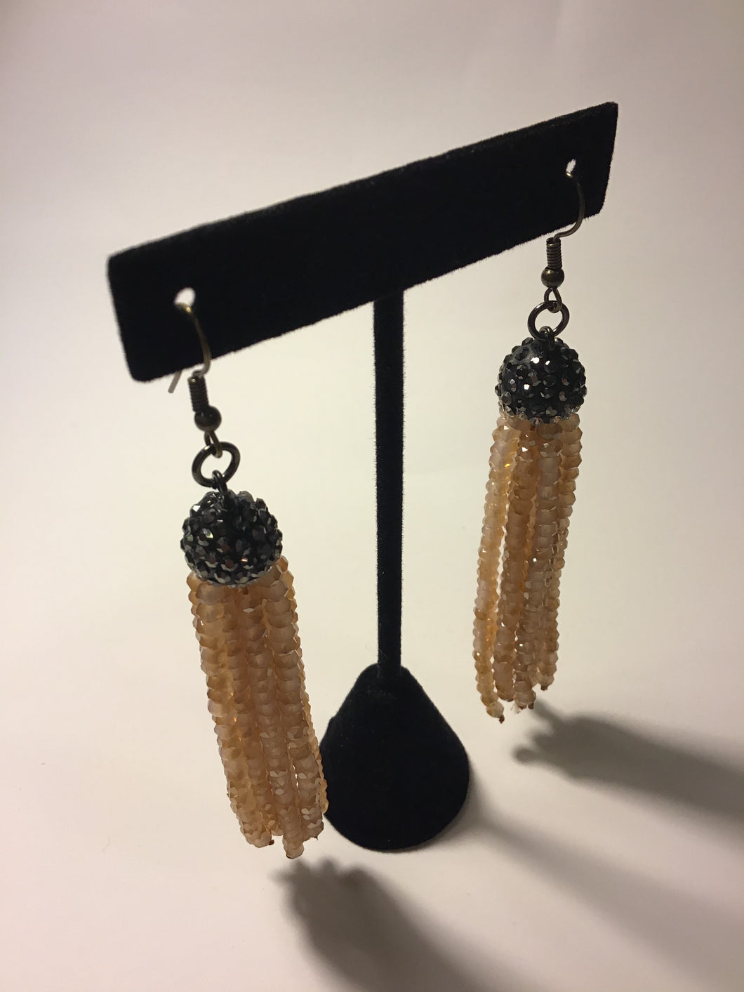 Light Pink Beaded Tassel Drop Earrings