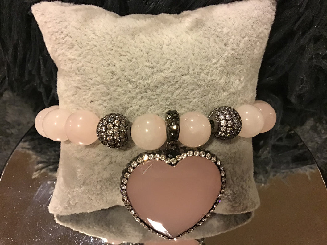 My heart pink and silver quartz bracelet