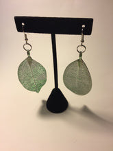 Load image into Gallery viewer, Green Metal Leaf Earrings
