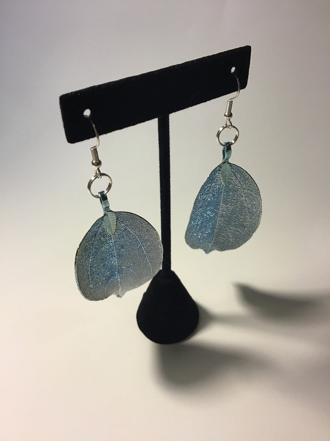 Light Blue Metal Leaf Earrings