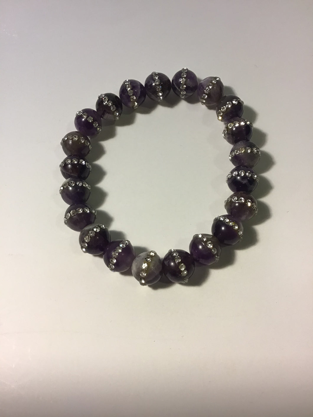 Purple Amethyst beaded bracelet with Bling