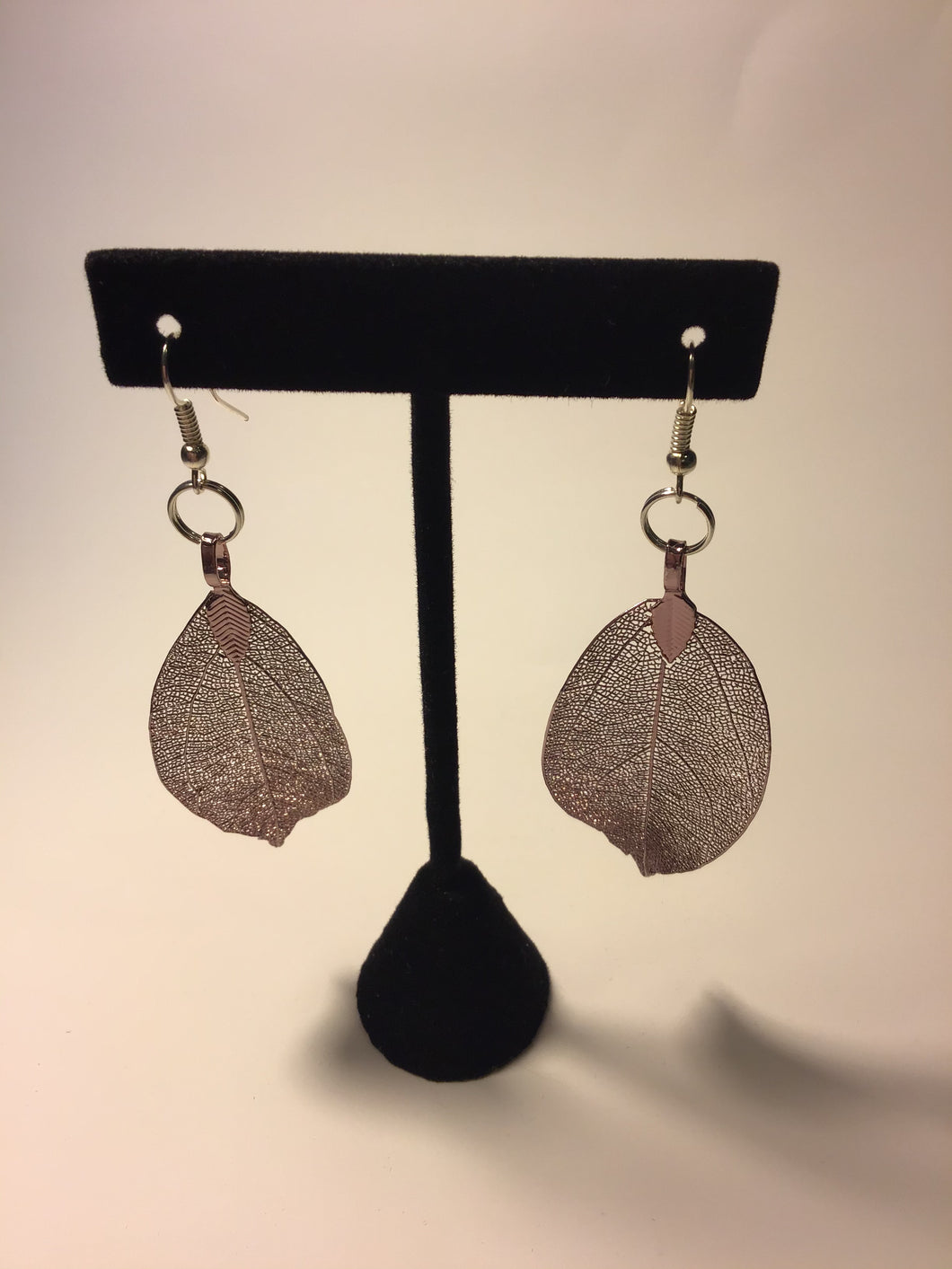 Pale Pink Metal Leaf Earrings