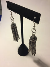 Load image into Gallery viewer, Dark Silver Beaded Tassel Drop Earrings
