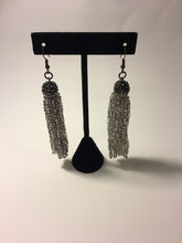 Load image into Gallery viewer, Silver Beaded Tassel Drop Earrings
