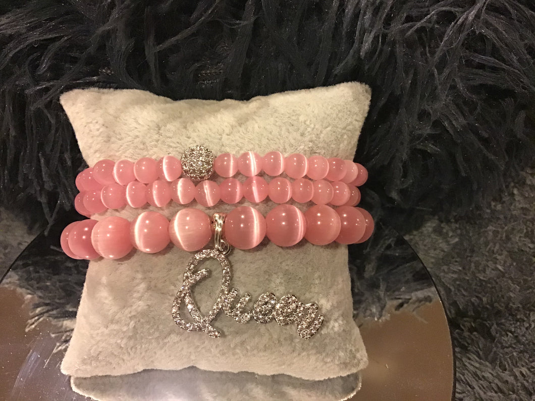 Queen pink stack with silver accents