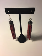 Load image into Gallery viewer, Dark Red Beaded Tassel Drop Earrings
