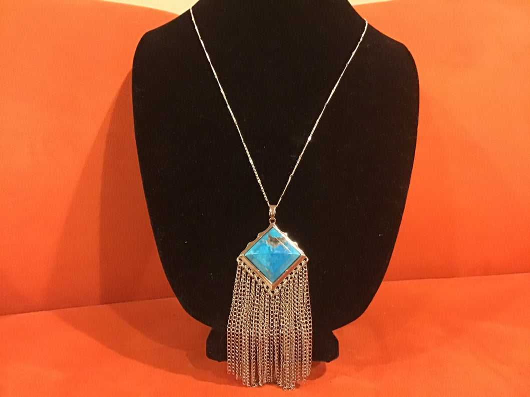 Turquoise Silver Fringe Necklace