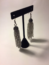 Load image into Gallery viewer, Silver Beaded Tassel Drop Earrings
