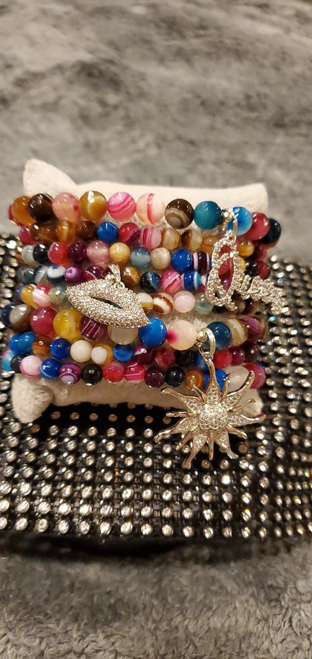 Multi agate stack with charms