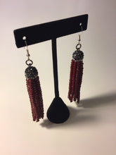 Load image into Gallery viewer, Dark Red Beaded Tassel Drop Earrings
