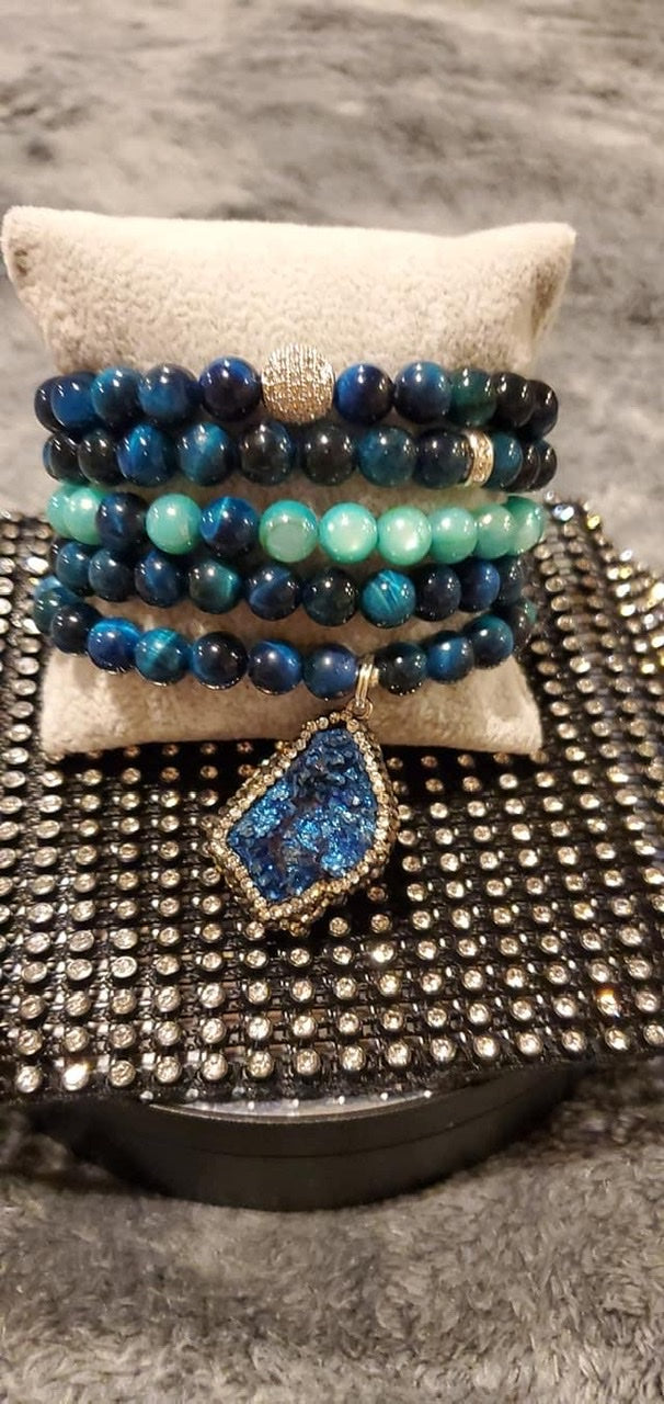 Turquoise blue tiger eye stack