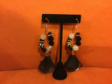 Load image into Gallery viewer, Black and White Beaded and TuTu Earrings
