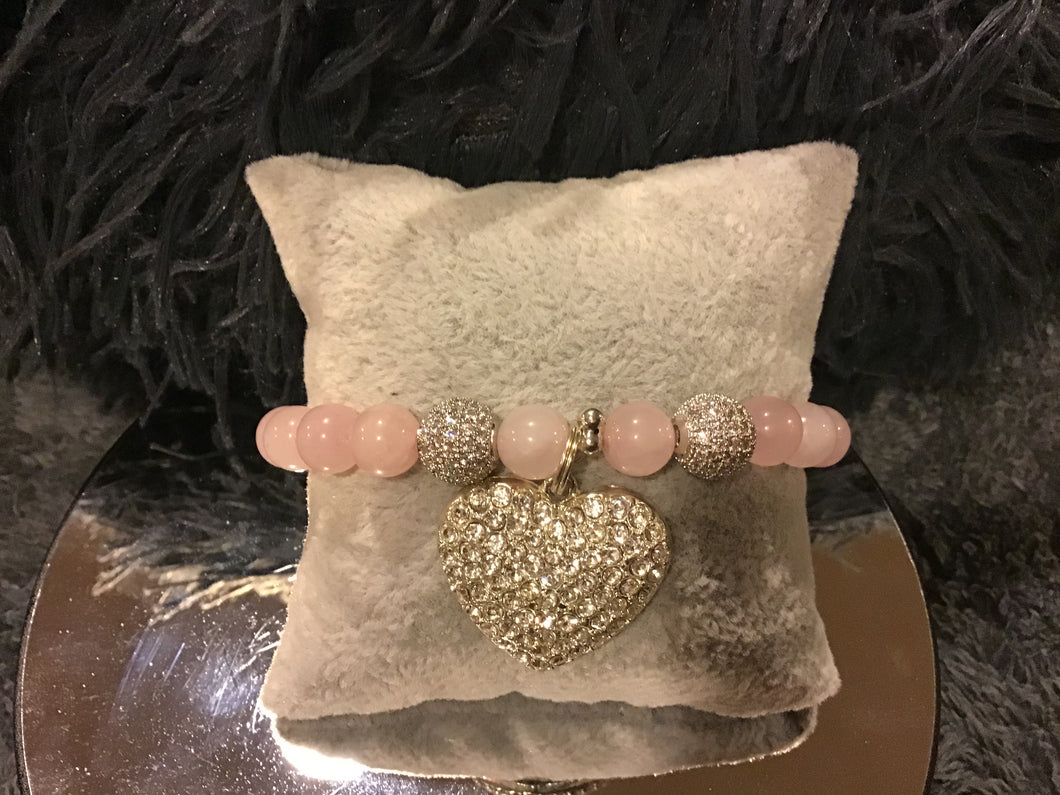 My heart pink quartz and rhinestone bracelet