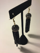 Load image into Gallery viewer, Basic Black Beaded Tassel Drop Earrings
