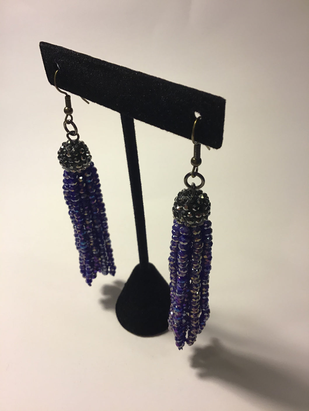 Blue Beaded Tassel Drop Earrings